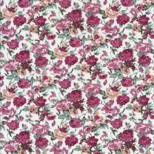 Bomulds-poplin med  blomster offwhite og gammel rosa - 