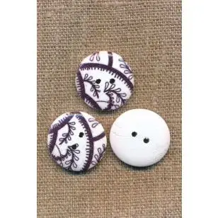 Knap træ rund hvid med sort mønster, 22 mm. - Knapper Hvid, grå og sort