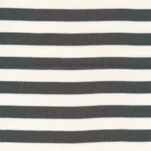 Stribet ribstrikket jersey i hvid og grå-grøn - Tilbud metervare