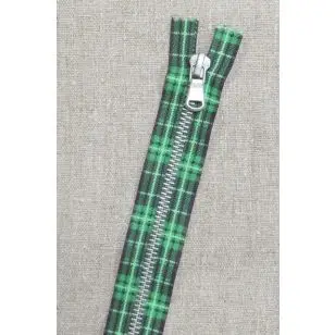 18 cm. lynlås metal grøn m/skotsk tern - Tilbud lynlåse