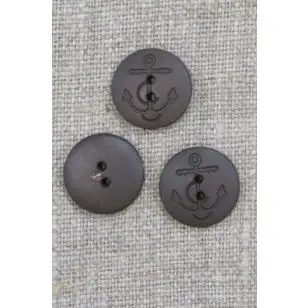 2-huls knap i mørkebrun med anker 15 mm. - Knapper Brun, beige og off-white