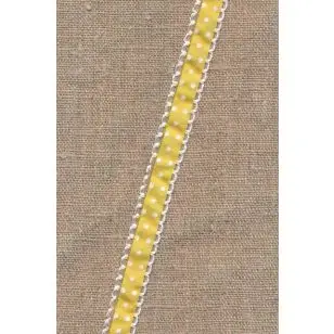 Bånd med prikker og buet kant i støvet gul og hvid - Div. bånd