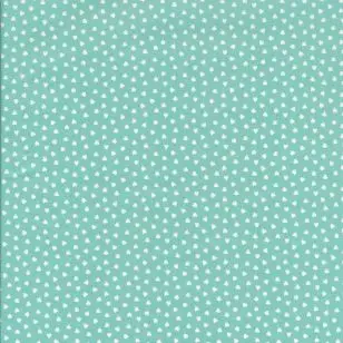 Bomuld i aqua med små hvide hjerter - Div mønstret bomuld