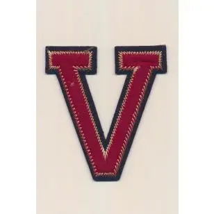 V - Bogstaver til påstrygning i mørk rød og marine, 75 mm. - Motiver med bogstaver og tal
