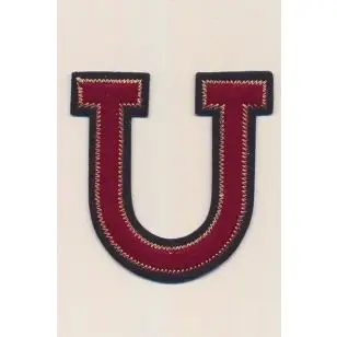 U - Bogstaver til påstrygning i mørk rød og marine, 75 mm. - Motiver med bogstaver og tal