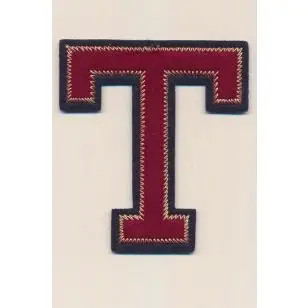 T - Bogstaver til påstrygning i mørk rød og marine, 75 mm. - Motiver med bogstaver og tal