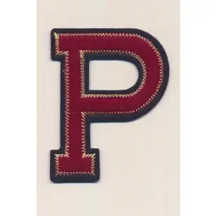P - Bogstaver til påstrygning i mørk rød og marine, 75 mm. - Motiver med bogstaver og tal