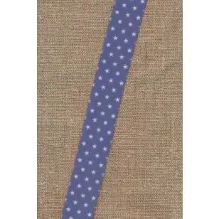 Foldeelastik med stjerner i blå-lavendel og hvid - Foldeelastik, foldebånd, uldbånd