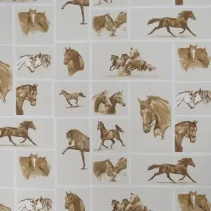 Bomuld/polyester med firkanter med heste - Bomuld med dyr