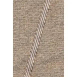 Grossgrain-bånd smalstribet i hvid og støvet brun, 10 mm. - Div. bånd