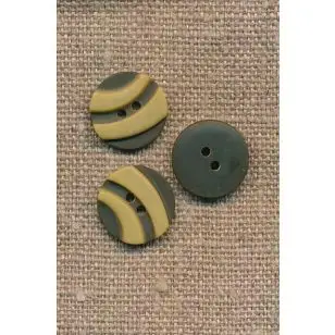 2-farvet 2-huls Knap i oliven og lys okker 15 mm. - Knapper Grøn, gul og orange
