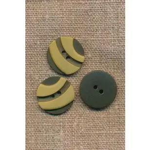 2-farvet 2-huls Knap i oliven og lys okker 20 mm. - Knapper Grøn, gul og orange