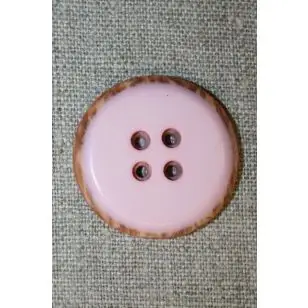 Lyserød 4-huls knap m/træ-kant - Knapper Rød/lyserød/lilla