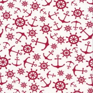 Bomuldsjersey med sailer i knækket hvid og rød - Bomuldsjersey mønstret