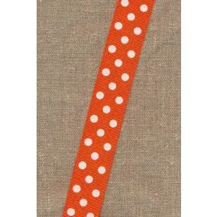 Grosgrain-bånd i orange med hvide prikker, 25 mm. - Børnebånd
