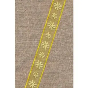 Organza bånd i gul med blomster - Div. bånd