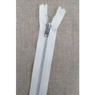 22 cm. metal lynlås i offwhite og sølv - YKK - Lynlåse fast / Ikke delbar