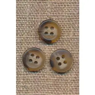 Lille 4-huls knap i lysebrun/brun meleret 11 mm. - Knapper Brun, beige og off-white