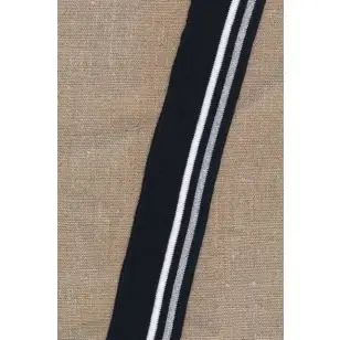 Ribkant stribet i sort, hvid, sølv 45 mm x 123 cm. - Rib kanter