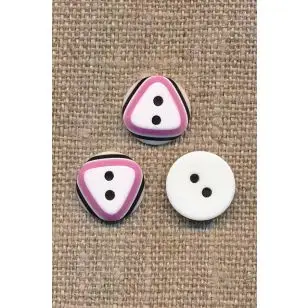 2-huls knap i hvid med 3-kant i syren og sort 12,5 mm. - Knapper Hvid, grå og sort