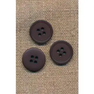 4-huls knap i mørkebrun, 18 mm. - Knapper Brun, beige og off-white