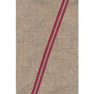 Smalt bånd stribet i rød, grøn og hvid 8 mm. - Gjordbånd, bændel og sportsbånd