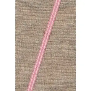 Smalt bånd stribet i rosa og hvid 8 mm. - Gjordbånd, bændel og sportsbånd