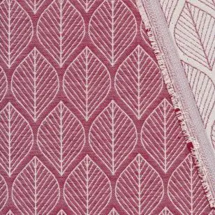 Vævet jacquard stof med blade i rød - Gardinstof / Dugstof