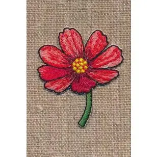 Strygemærke med blomst på stilk i rød - Blomster, stjerner og sløjfer