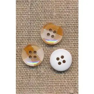 4-huls knap med tern i lysebrun, hvid og sølv, 13 mm. - Knapper Brun, beige og off-white