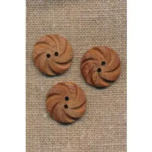 Knap i mørkt oliventræ med mønster, 20 mm. - Tilbud knapper