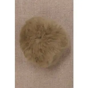 Pels-pompon i akryl i natur / mørk sand, 9-10 cm. - Pomponer
