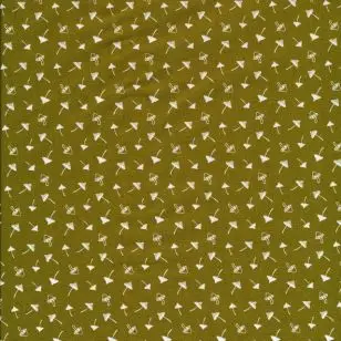 Bomuld i oliven med hvide svampe - Div mønstret bomuld