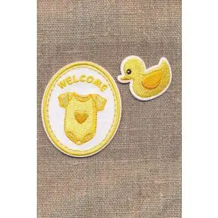 2 Strygemærke til baby i lysegul - Drengemotiver og fodbold