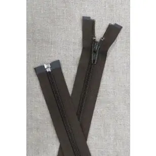 33 cm. delbar spiral lynlås YKK, mørkebrun - Lynlåse delbare