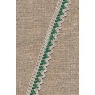 Bomulds-blonde m/takker 22 mm. i sand/ grøn - Blonder