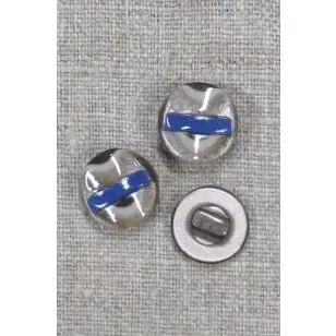 Rund knap i sand - brun med blå streg - Knapper Brun, beige og off-white