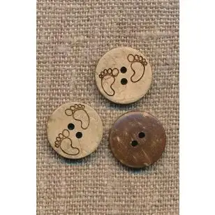 2-huls Kokos knap med babyfødder, 15 mm. - 