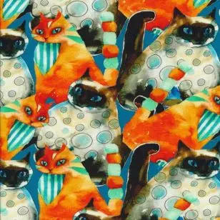 Afklip Bomuld/lycra økotex m/digitalt tryk med retro katte - Afklip og Forstykker