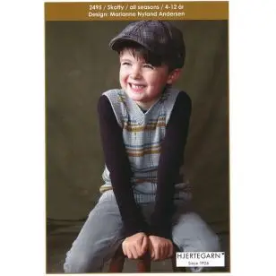 2495 Otty - Strikket vest med tern str. 4-12 år. - Strikopskrifter Børn