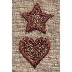 2 Motiver med hjerte og stjerne i glimmer i brun-kobber - Blomster, stjerner og sløjfer