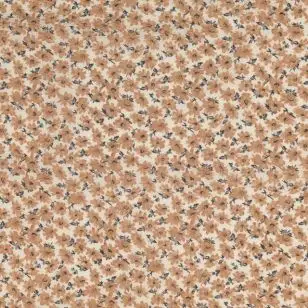 Blomstret bæk & bølge i hvid og lysebrun - Blomstret bomuld