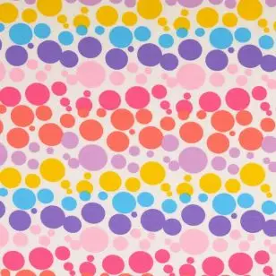 Bomuld/elasthan økotex i hvid med farvede bobler - Bomuldsjersey mønstret