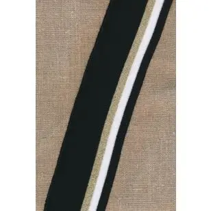 Ribkant stribet i sort, hvid, guld 60 mm x 110 cm. - Rib kanter