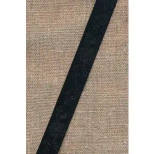 Satinbånd med roser i sort, 15 mm. - Diverse Satinbånd
