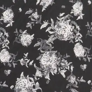 Sort mesh med hvide/grå blomster - Elastisk Tyl/Mesh