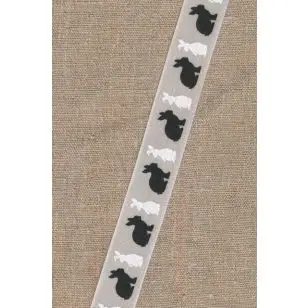 Bånd lysegrå med kaniner i sort og hvid - Div. bånd