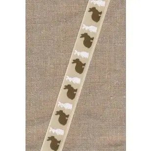 Bånd creme med kaniner i brun og hvid - 