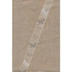 Organza bånd i offwhite med sommerfugle i grå og hvid. - Div. bånd