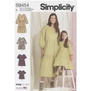 Simplicity 9454 Kjole med flæser til dame + barn - Simplicity mønstre